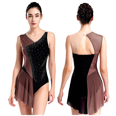 MARKENLOS DE ranrann Damen ärmelloses Strass Tanzbody Latein Salsa Ballett Leotard Kleid