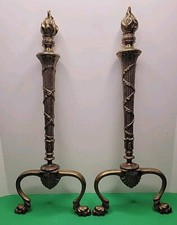1920s Brass Traditional Flame Tip Andirons - ...