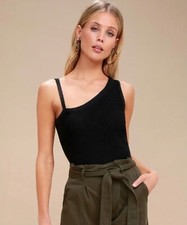 New Esmeralda Black One-Shoulder Cropped Knit Sweater Top