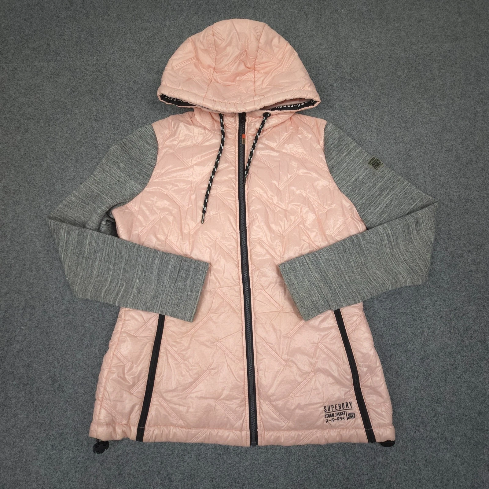 Superdry Jacket Women 10 Pink storm winter puffer long sleeve hooded Size 10
