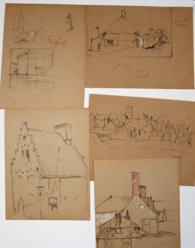 Elijah Albert Cox (1876–1955) 19 x Graphitskizzen Gebäude, Roggen, Volksstein... - Bild 3 von 7