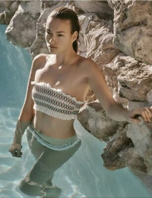 NWT $256 Sz L Tory Burch Costa NEW IVORY Bandeau & Bottom
