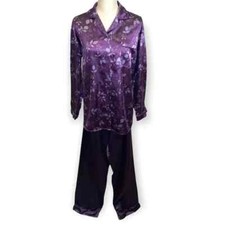 Vintage 90s Gilligan O'Malley Purple Satin Button Up Long Pajama Set Size S