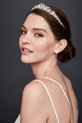 Crystal and Pearl Floral Tiara DAVID\'S BRIDAL In Box With Tags David main image 4