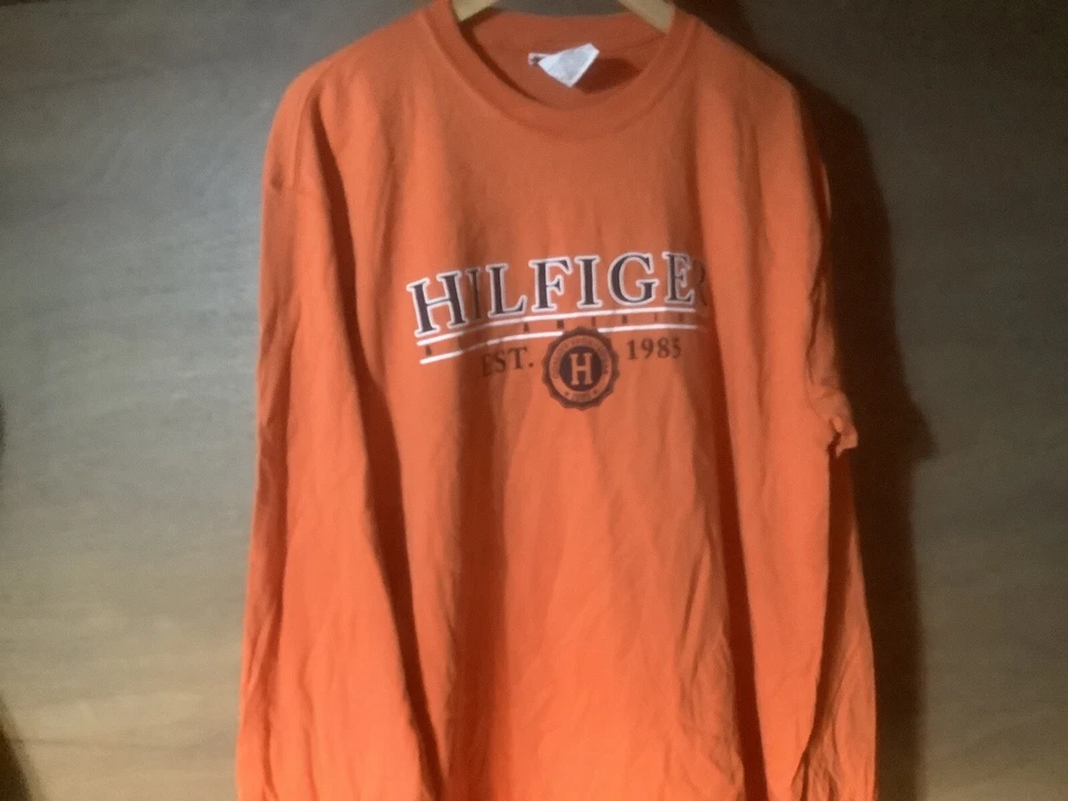CAMISA JERSEY HOMBRE HILLFIGER TALLA L NARANJA MANGA LARGA ALGODÓN TEE Foto 4 de 4