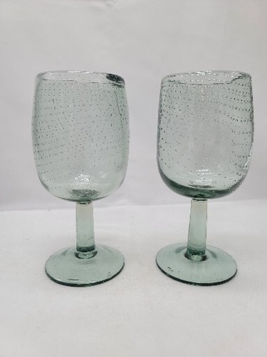 Calici Vino Bullicante Messicano Vetro Trasparente con Bolle Controllate 7" Set di 2 - Foto 4 di 6