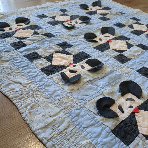 Coperta vintage fatta a mano trapunta panda orsi cottagecore handa blu ragazzo trapunta - Foto 3 di 10