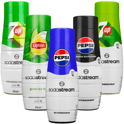 NEU Sodastream Sirup Set 5x 440ml Pepsi 7Up Zero Lipton Green Tea Konzentrat