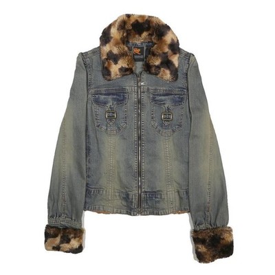 PARASUCO Damen Jeansjacke blau Fellkragen S Baumwollmischung Reißverschluss Freizeit