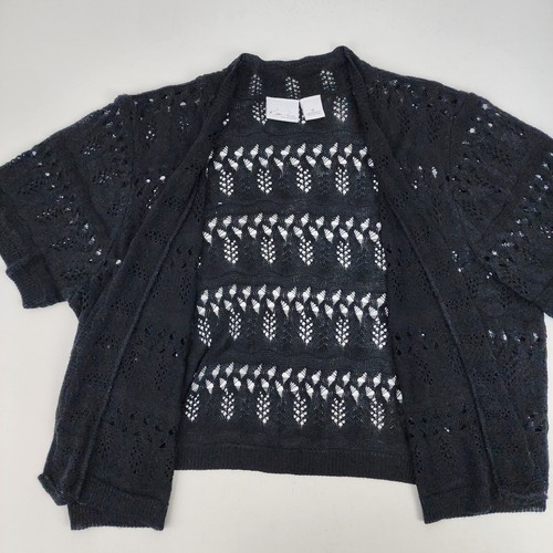 Kim Rogers Women 1X Crochet Open Front Black Acrylic Short Sleeve Shrug Cardigan - Picture 2 of 12