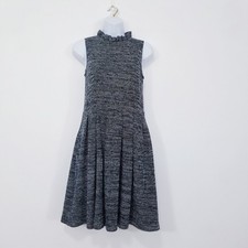 GANNI Dress Women size Small Knitted Ruffle Mock Neck Pleated Dress Pockets