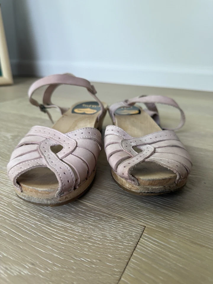 Swedish Hasbeens Mary Jane Clog Wood Platform Sandal Shoe 40 Blush Tan  Low Heel - Image 2 of 4