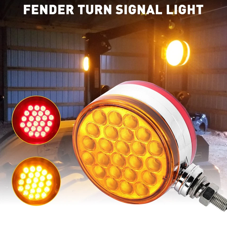 2/4" Redondo Doble Cara 48 LED Pedestal Guardabarros Freno Señal de Giro Luz Ámbar/R D Foto 2 de 4
