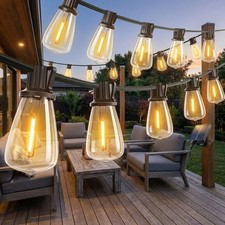 60FT Solar String Lights Outdoor Patio Waterproof with Remote USB  16 ST38 Bulb