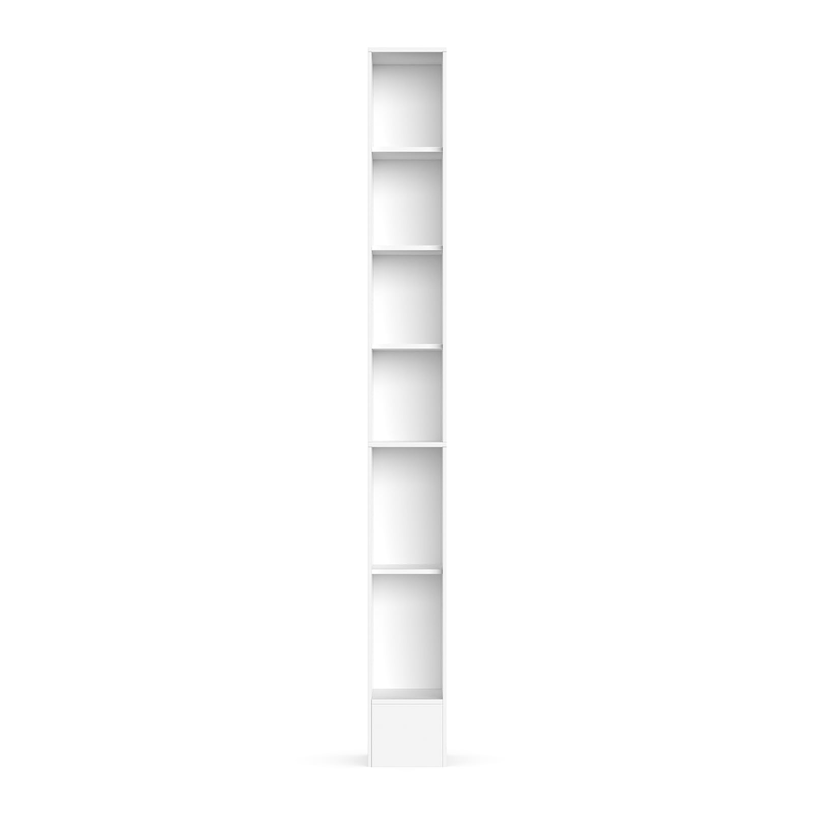72" Slim 6-Tier Bookshelf - Space-Saving Bookcase in White for Small Spaces