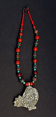 Turquoise Bird Necklace • Tibet/Nepal • Ethnic 20thC Jewelry • 42cm Beaded - Picture 4 of 4