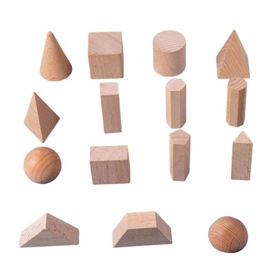 15 Stück Holz geometrische massive Blöcke, Lernen Bildung Mathematik Spielzeug, Stapeln
