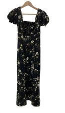 Anthropologie Maeve Linen Blend Puff-Sleeve Sweetheart Midi Dress Black M