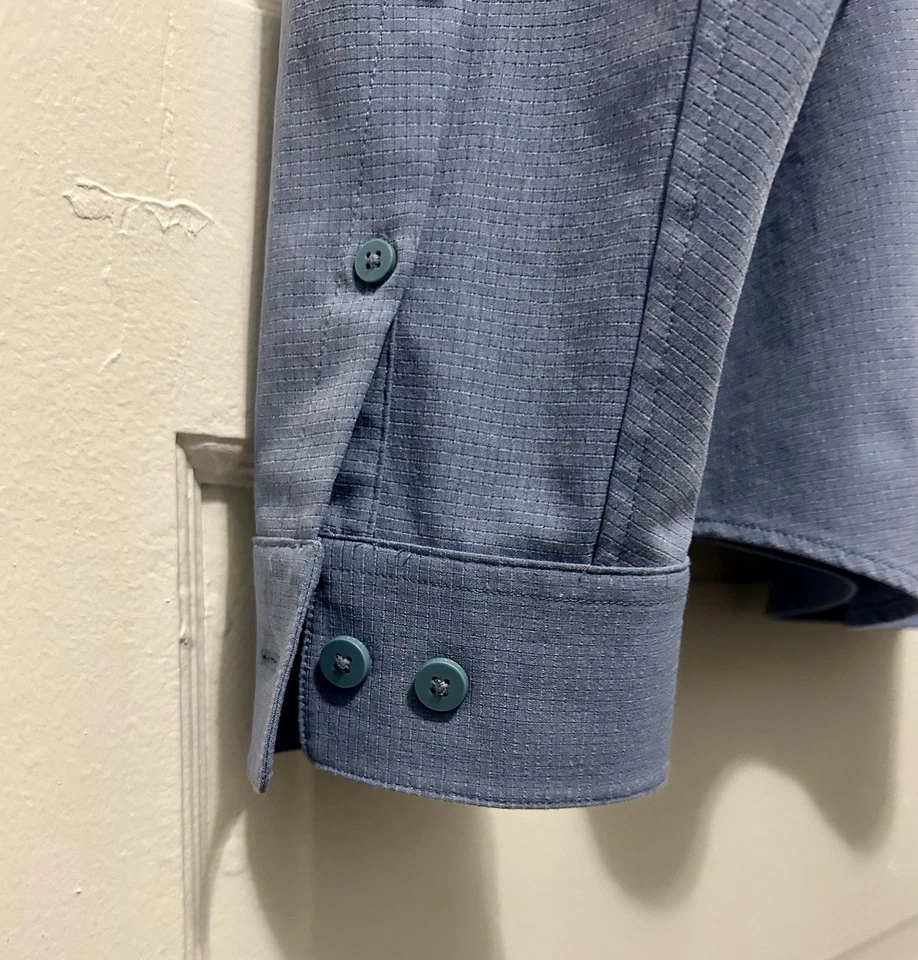 Мужская рубашка Lululemon с длинным рукавом на пуговицах синяя эластичная функциональная перфорированная L - Изображение 3 из 4