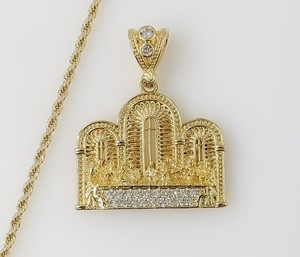 Authentic Last Supper Jesus Gold Plated 2mm Chain Necklace Oro Ultima Cena Dije Cadena