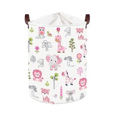 Pink Cute Forest Animal Elephant Lion Laundry Basket Kids Toy Storage 36x45 cm