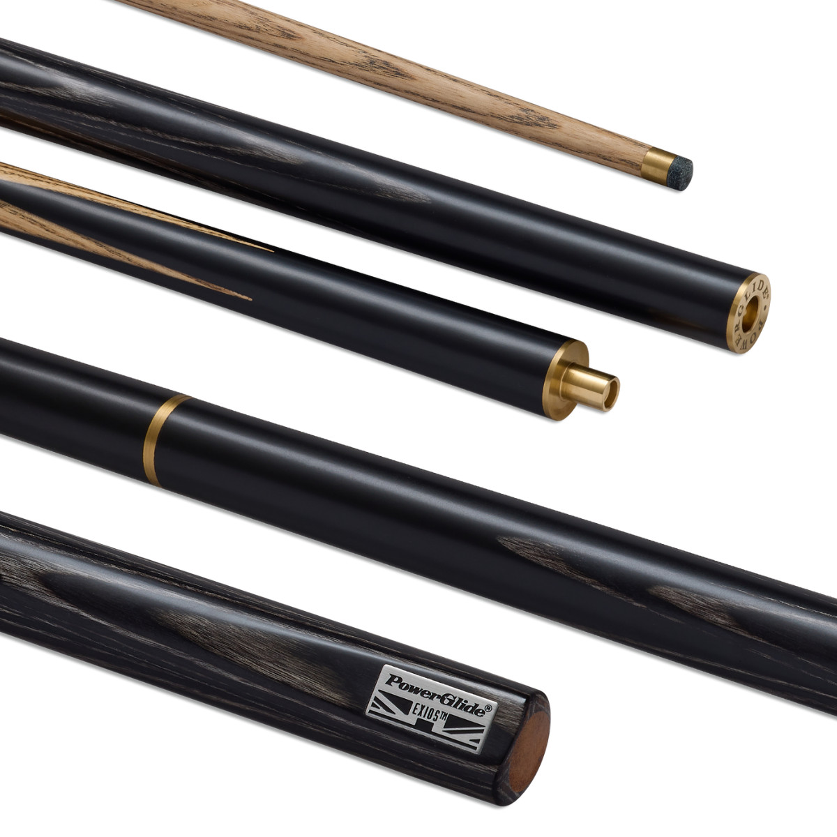 PowerGlide Exios 3/4 Snooker Cue  Ash Wood Shaft Black 9.5mm 19oz