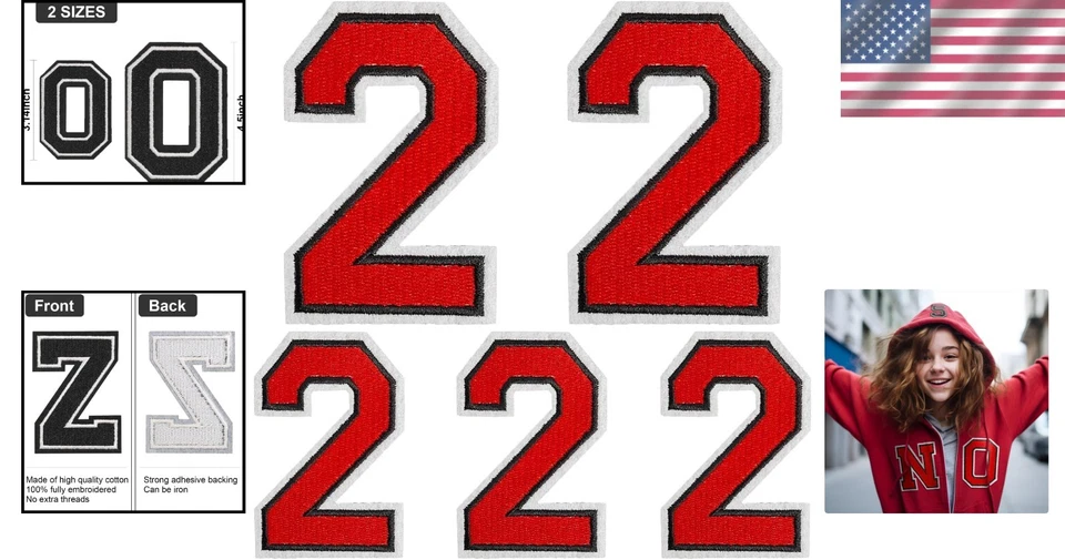 High-Quality Red Iron-On Embroidered Numbers Patches - Easy to Apply & Versatile - Image 2 of 4
