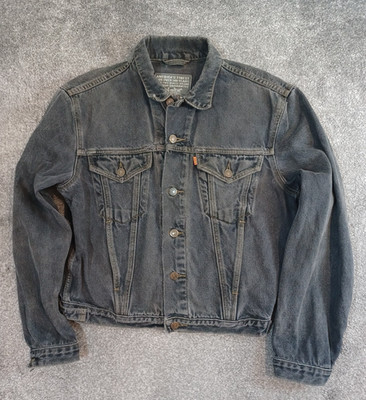 Vintage Levi's Orange Tab Jeansjacke Herren Medium Typ 3 verwaschen schwarz 1991