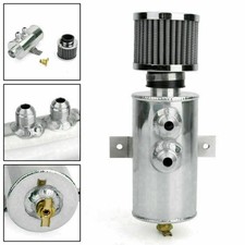Baffled Engine Oil Catch Can 2x AN10 Twin Port Breather Filter Silver