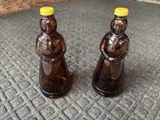 X2 10 Inch Mrs Butterworth's Vintage Brown Glass With Lid Pancake Syrup Bottle