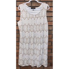 Perceptions New York White Floral Lace Sleeveless Shift Dress Tan Lined XL