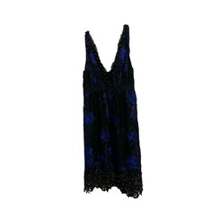 Elie Tahari Blue Black Lace Beaded Midi Dress Small