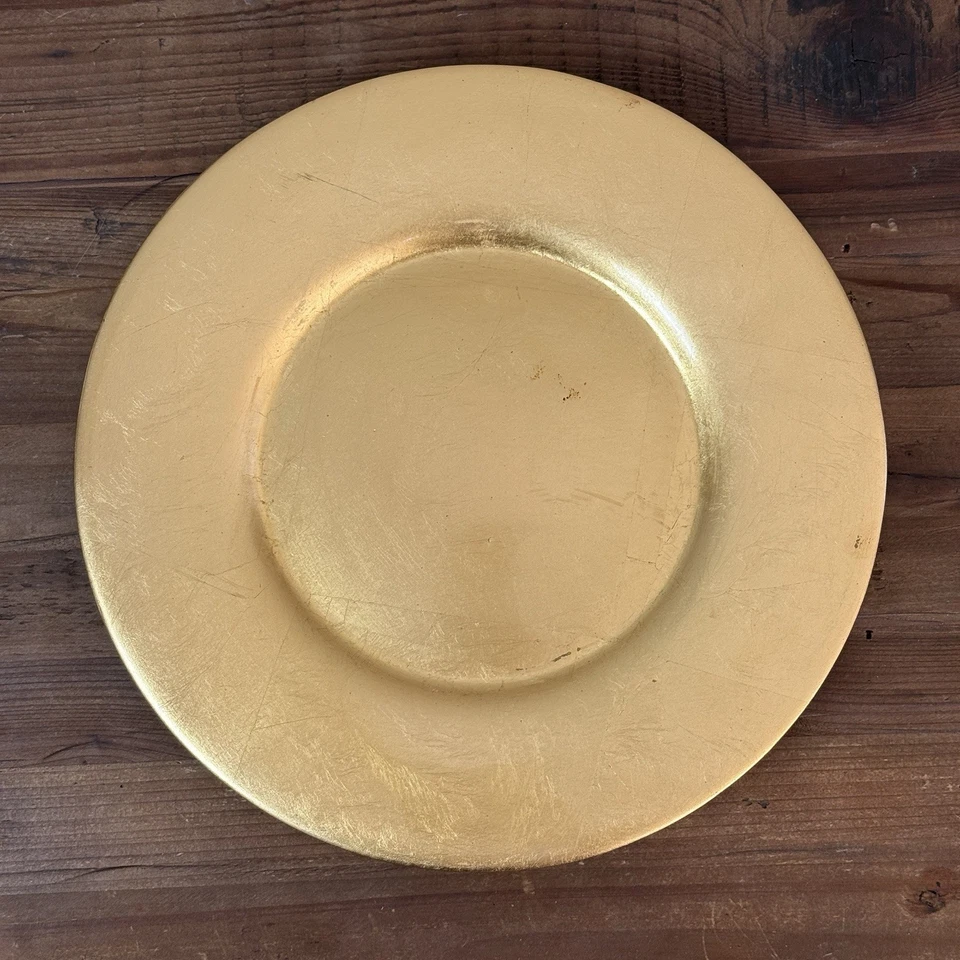 Pier 1 Imports 13" Gold Leaf Ceramic Charger Plates Set of 4 Holiday Dining - Image 3 of 4