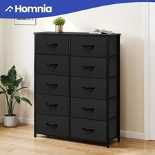 10 Drawers Dresser Black Fabric Tower Waterproof Tall Cabinet Bedroom Organizer