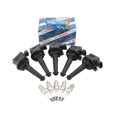 #ad Bosch 5 Ignition Coil Denso 5 U Groove Spark Plug Kit For Volvo S60 XC70 2.5 L5 $270.95