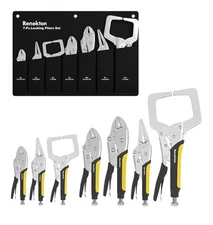  7-in-1 Locking Pliers Set - 5" & 10" Curved Jaw, 6.5" Long Nose & 6" C-Clamp, 