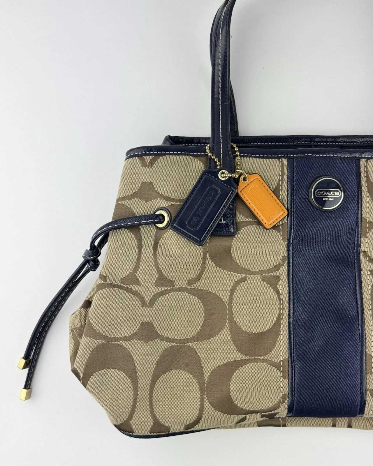 Coach Signature Stripe Carryall ottone cachi mogano F21949