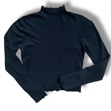 Cotton On Long Sleeve Mock Neck Black Ribbed Knit Crop Top Sz M Lettuce Edge 