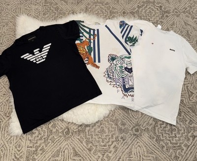 Lot Of 3 Kenzo, Armani , Boss Boys T Shirts Size Medium M 10  Black , White