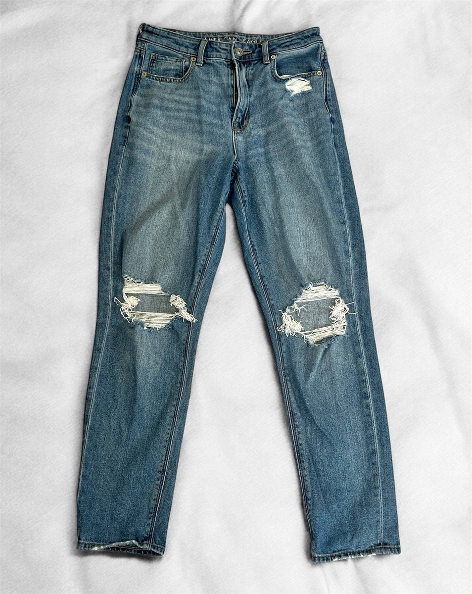 Women's Clothing Women AE American Eagle dark wash distressed stretch slouchy je