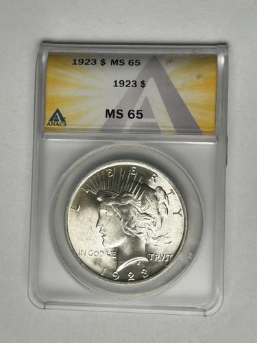 1923 Peace Silver Dollar ANACS MS65 Beautiful Silver Coin!