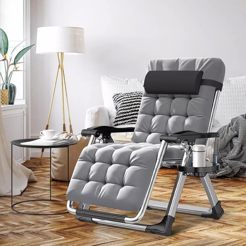 Zero Gravity Chair, Folding Lawn Recliner Patio Reclining Padded Chair w/ Mat - Picture 25 of 27