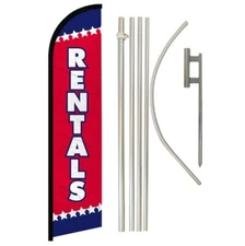 Rentals RWB Advertising Windless Banner Flag & Flag Pole Kit & Ground Spike