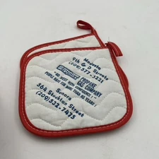 2- VTG Floral Quilted Pot Holder Modesto CA Advertising JS West Retro Kitchen