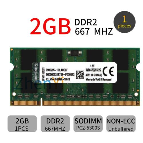 Kingston 2GB DDR2 667MHz PC2-5300S KVR667D2S5/2G SODIMM Memory Laptop RAM - Afbeelding 1 van 7