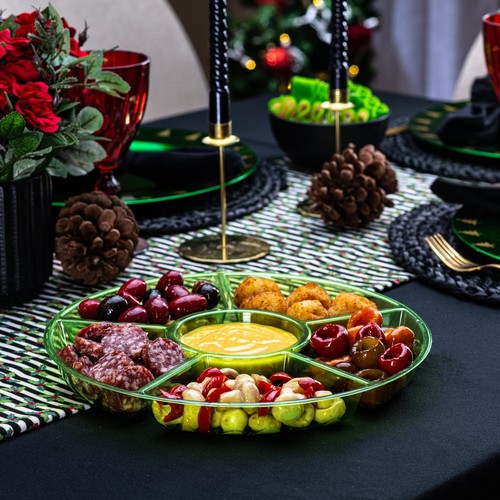 6 Sectional Round Plastic Serving Tray/Platter 4 Green - Picture 3 of 7