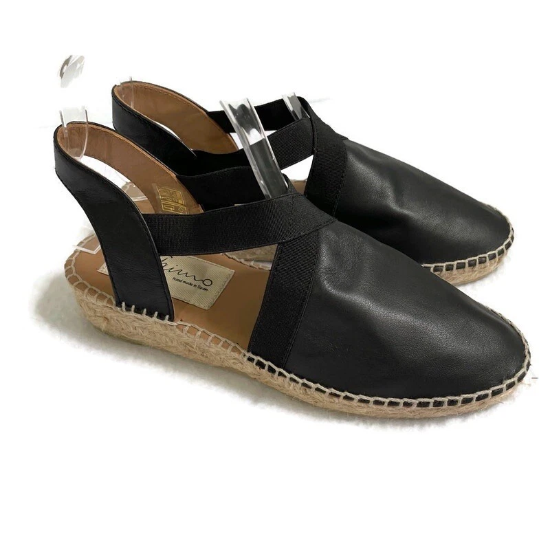 Black leather cheap espadrilles flats