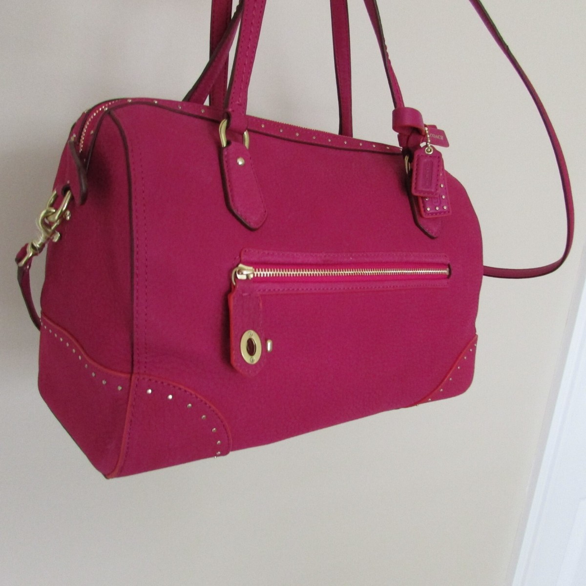 COACH POPPY STUD LEATHER EAST/WEST SATCHEL XBODY SHOULDER
