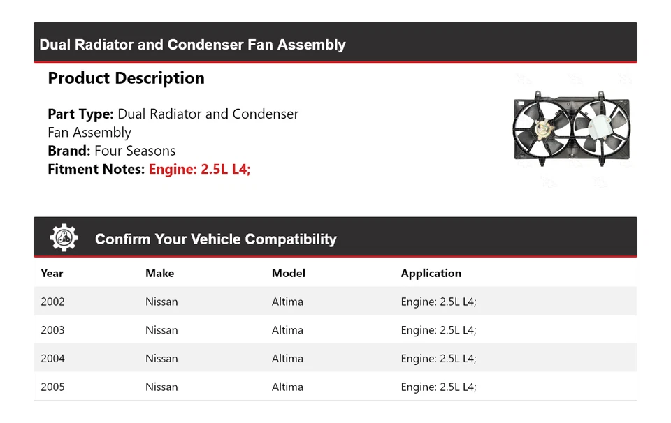 Conjunto de ventilador condensador y radiador doble para Nissan Altima 2002-2005 4 estaciones Foto 2 de 4