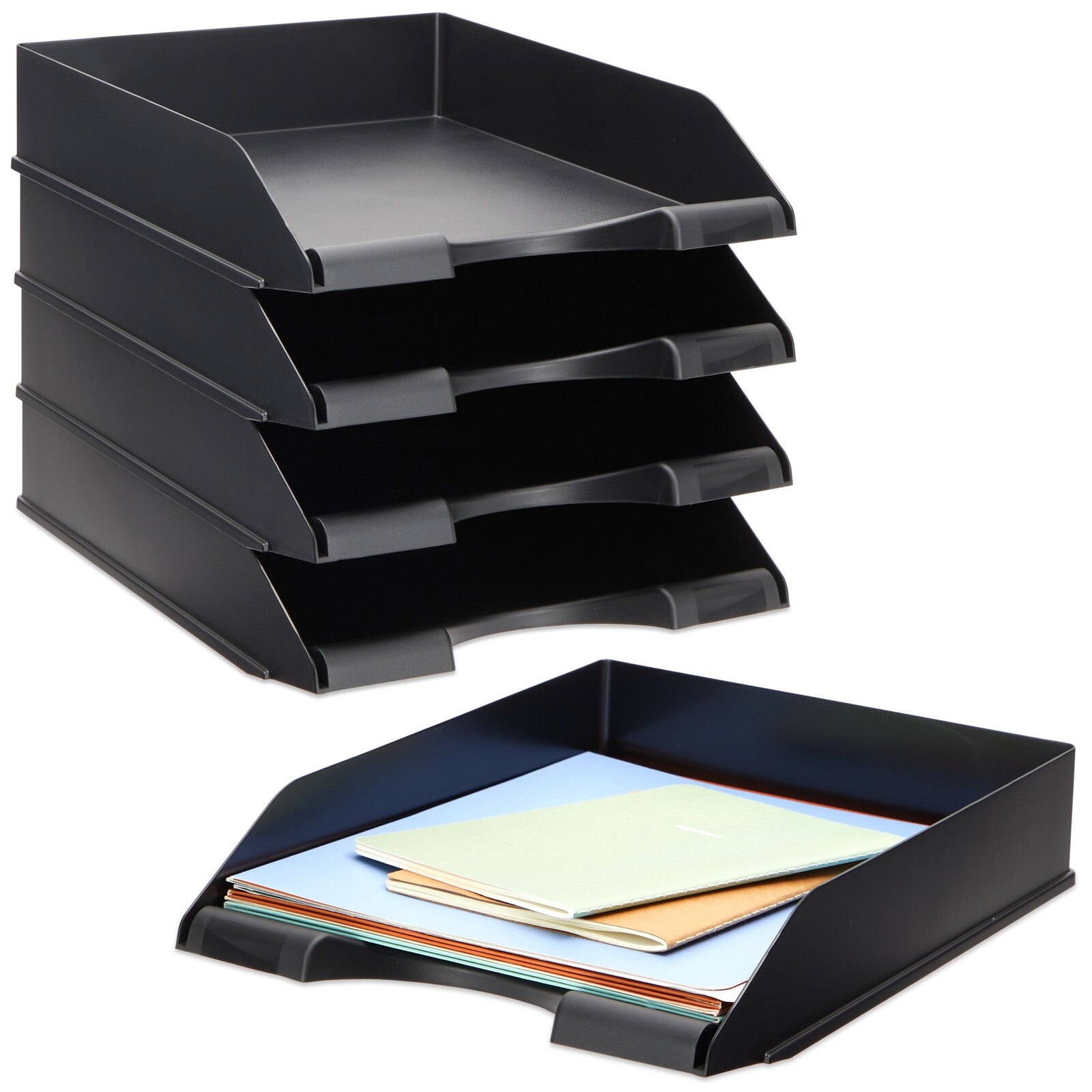4 Pack Stackable Letter Size Paper Trays for Documents, 10 x 13.5 x 2.5